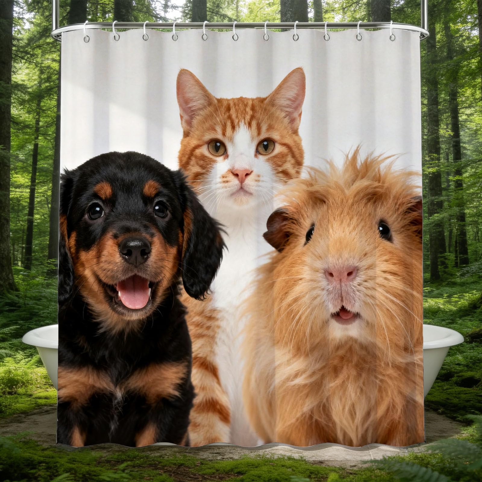 Hongduo 3D Cat Dog Guinea Pig Shower Curtain for Stalls Bathtubs Cute Animals Bathroom Decor Shower Curtain Set Polyester Fabric Waterproof 180x200cm/71X79 Inch with Hooks