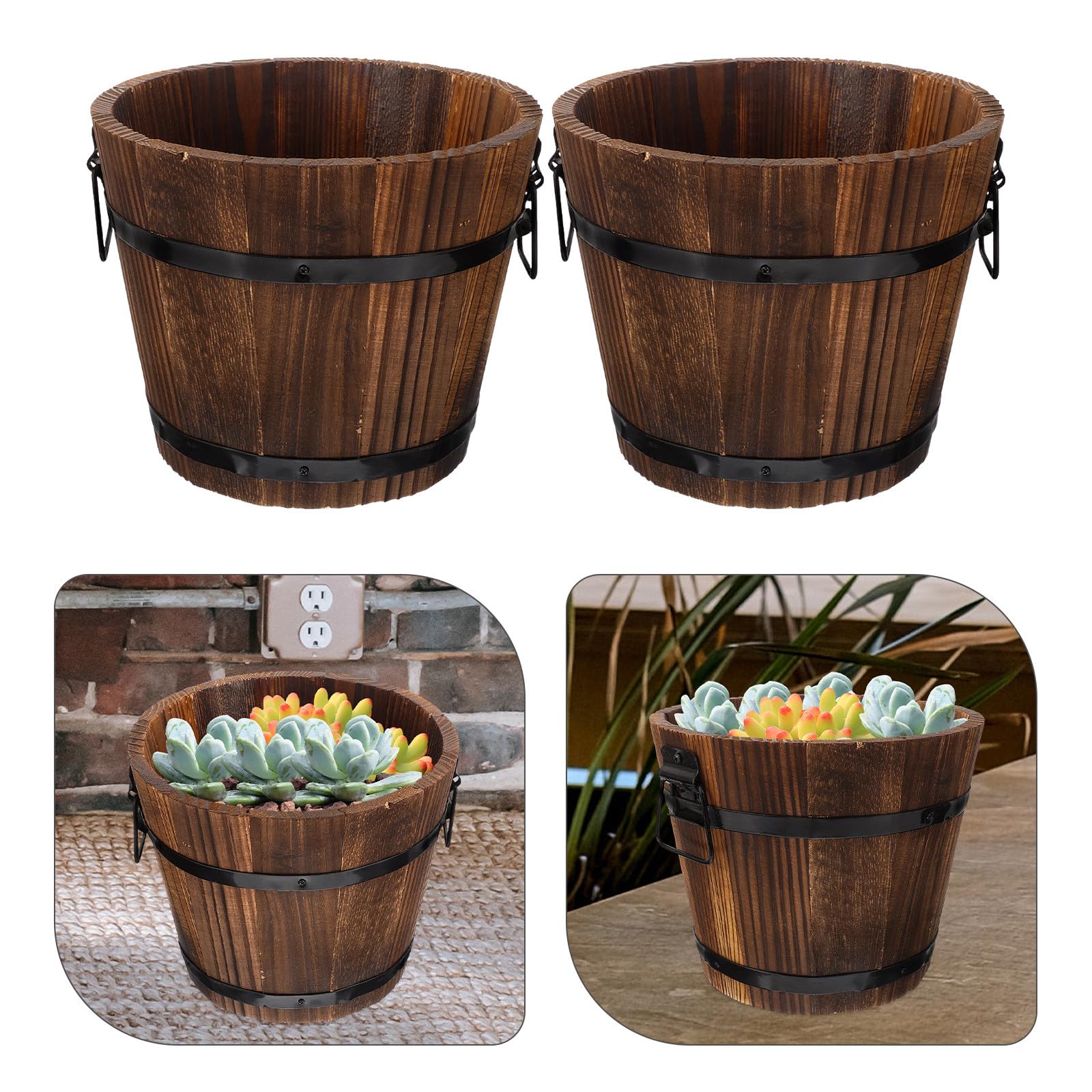 GALPADA 2 Stück Holzeimer Pflanzgefäß für Sukkulenten und Bonsai Vintage Blumentopf Gartendekoration für Garten und Hof