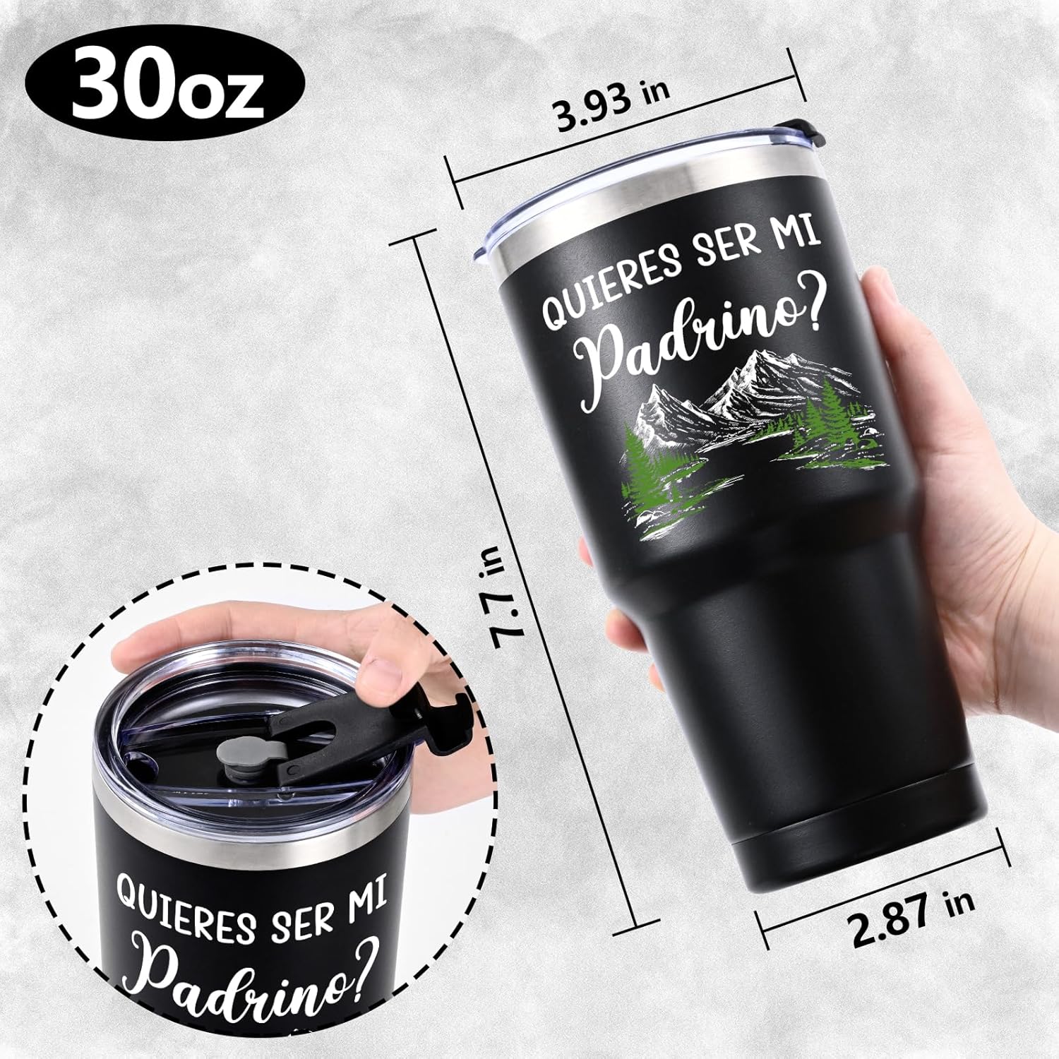 Gtmileo Quieres Ser Mi Padrino Madrina, Will You be My Godparents Gifts in Spanish, Padrinos De Bautizo Propuesta Gifts, 30oz Quieres Ser Mi Padrino Madrina Stainless Steel Insulated Tumbler Set - Image 6