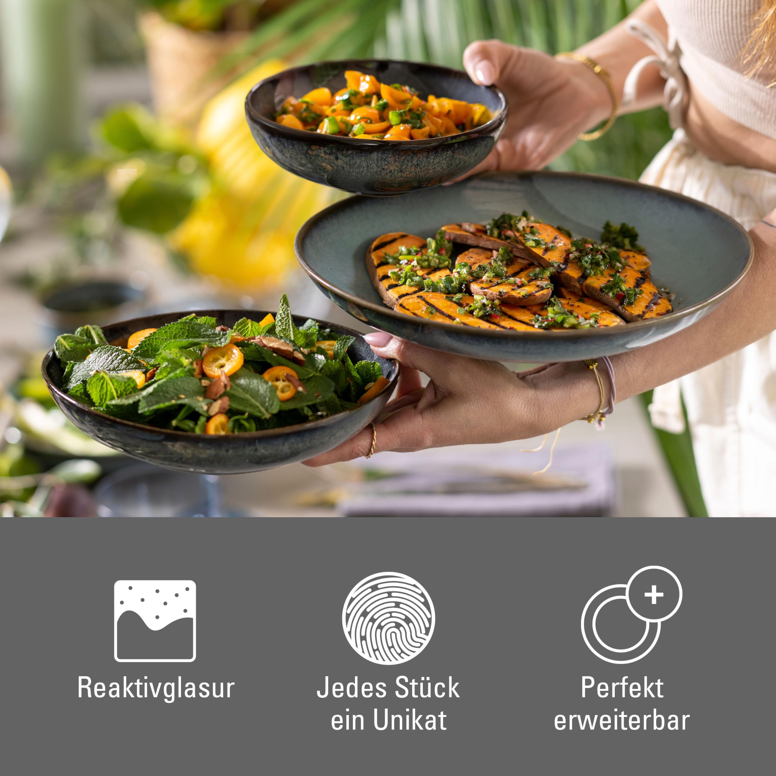 like. by Villeroy & Boch - Lave Gris Geschirr Set Aus Steingut, 6Tlg., Pottery Look, Frühstückservice Für 2 Personen, Grau