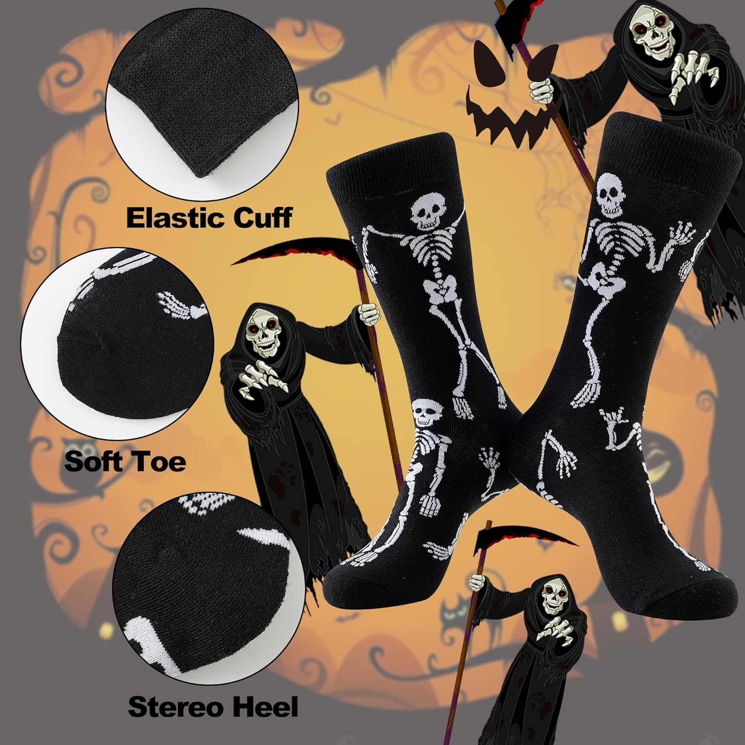 BISOUSOX Halloween Socks Women Pumpkin Skeleton Socks Crazy Funny Dress Novelty Cute Sock Halloween Gifts for Women Girls - Image 6