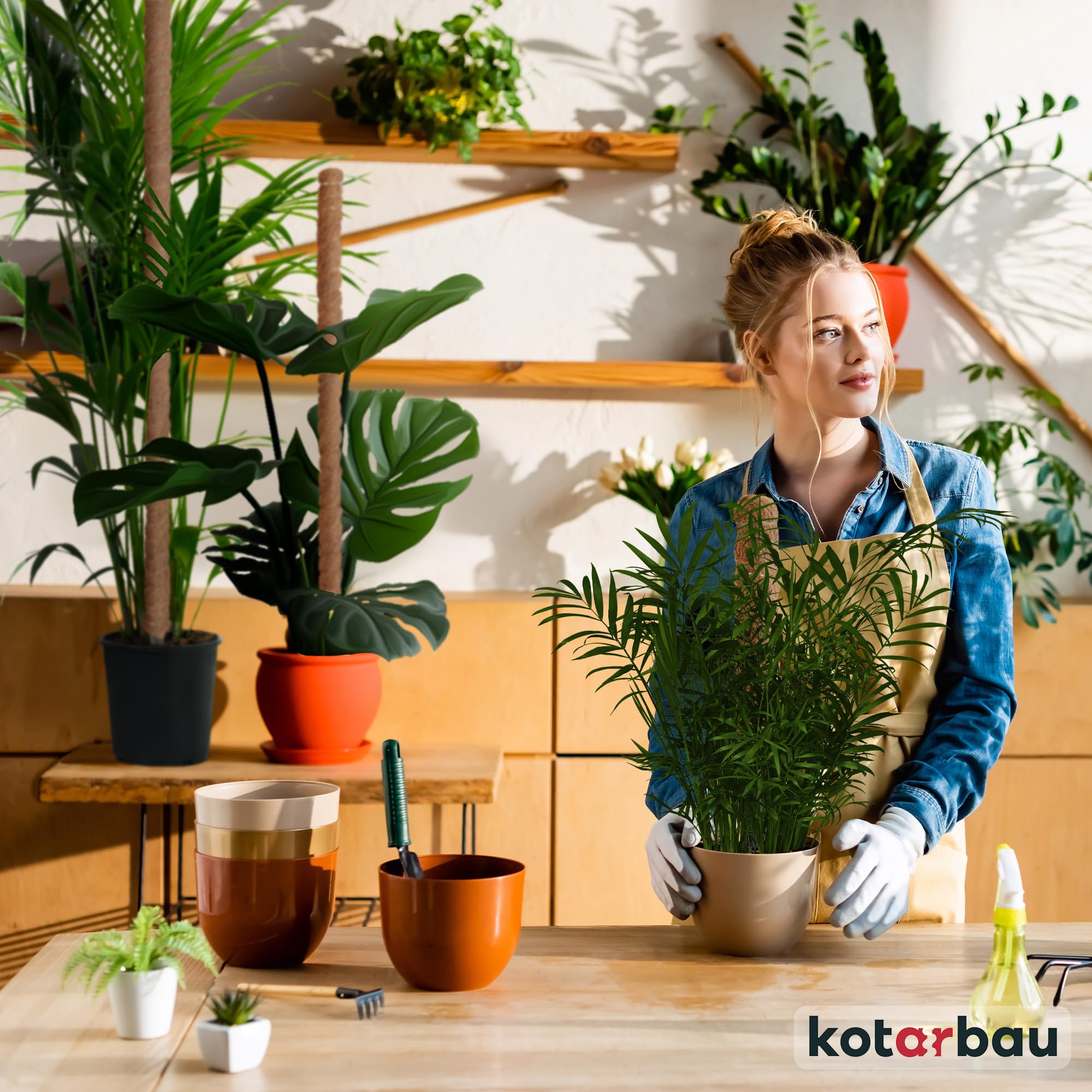 KOTARBAU® 4 uds Tutores para Plantas - Tutor Monstera - Fibra de Coco - ⌀ 3,2 x 180 cm - Marrón - Palos para Sujetar Plantas - Tutor Planta
