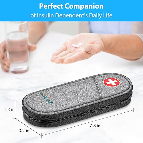 Miniatura 7 de Maletín de viaje con 2 paquetes de hielo, organizador portátil de medicamentos para diabéticos con aislamiento resistente al agua, bolsa de