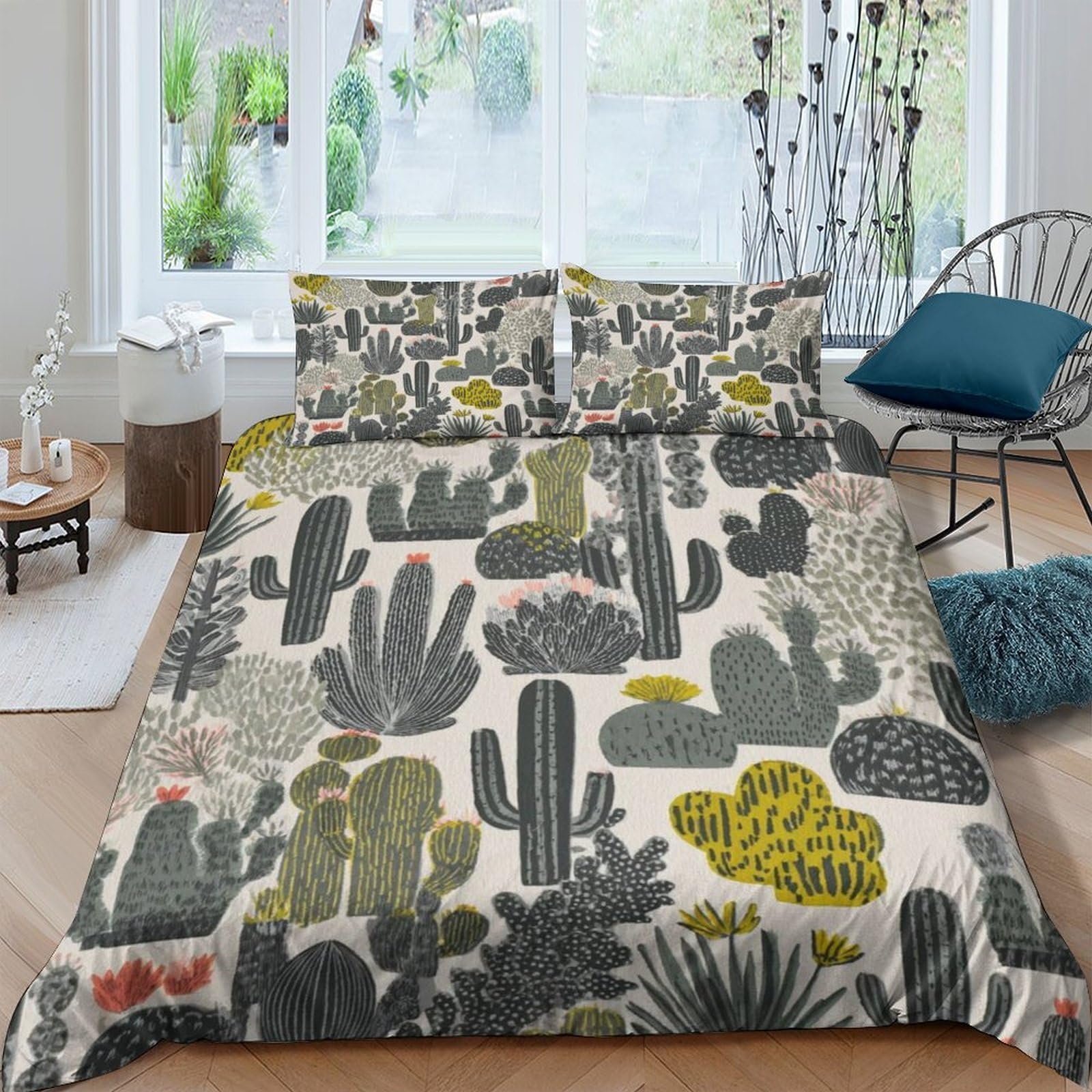 Ctjqhvkz Style-6 3D Printed Cactus Desert Green Fitted Sheet Microfiber Succulent Plants Bed Cover, Breathable, Machine Washable, Bedroom Decor Single（135X200cm）