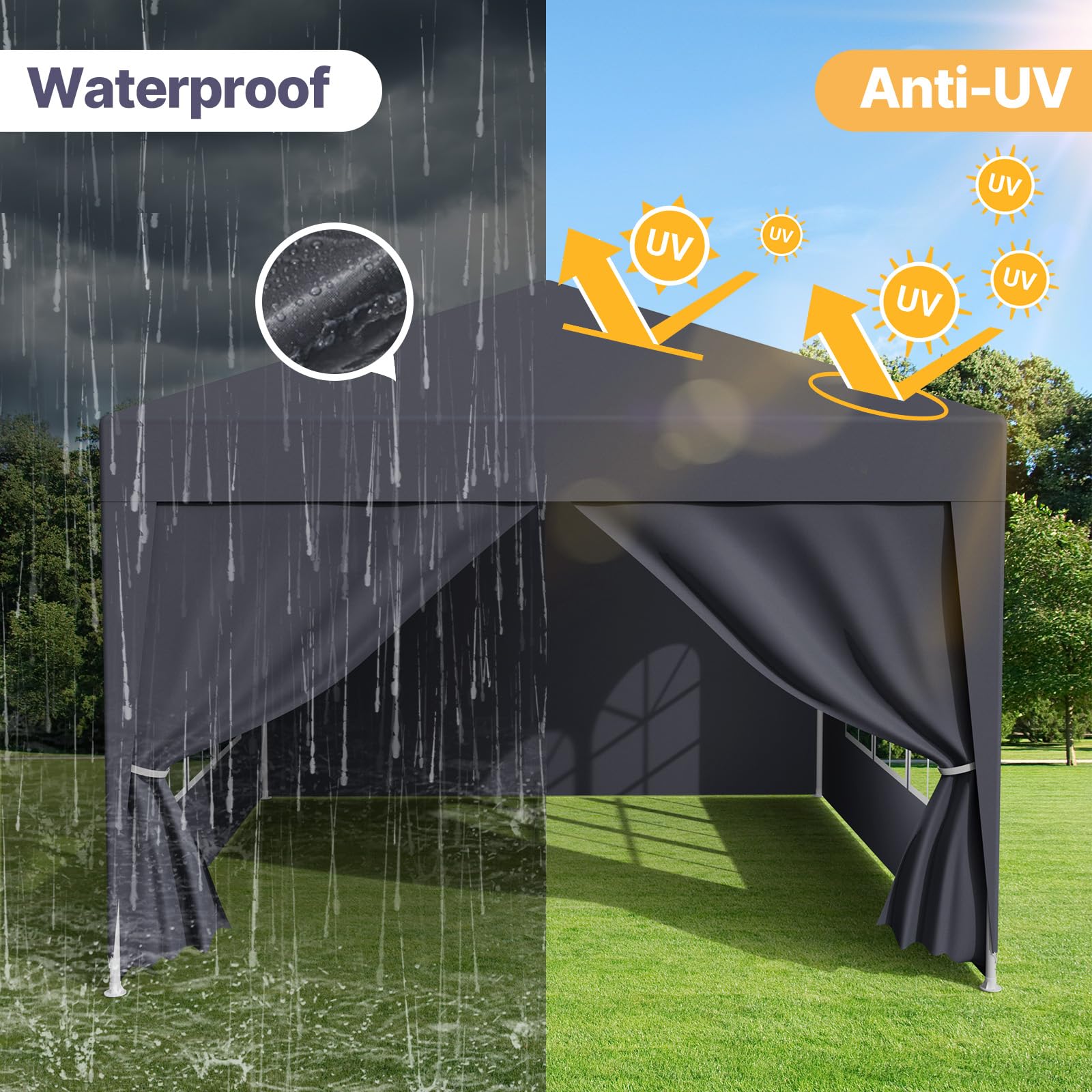 Tonnelle de Jardin 3x3, Pergola PE Imperméable avec 4 Parois Latérales, UV 50+, Tente de Fête, Auvent en Acier, Anthracite