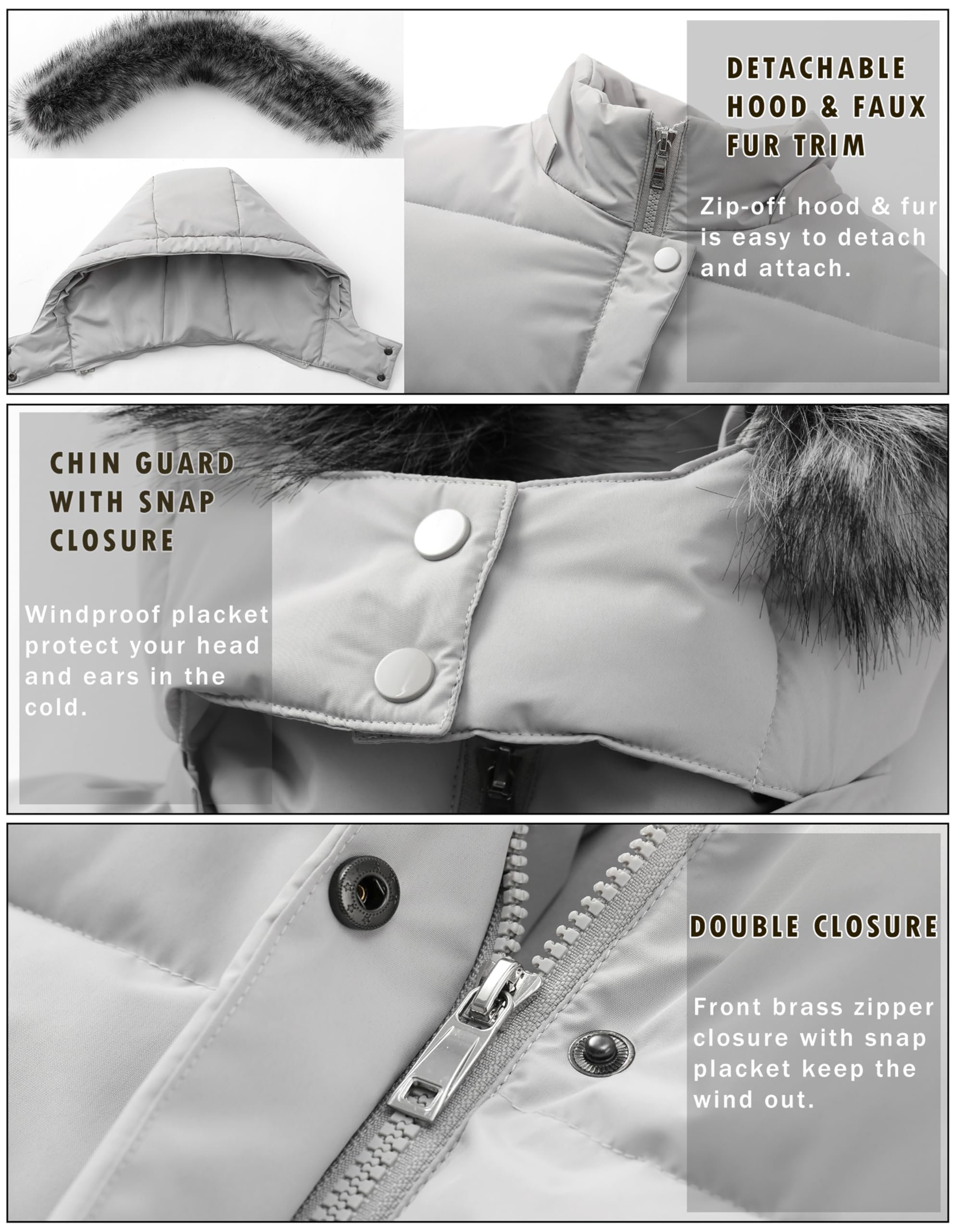 GGleaf Women's Puffer Jacket Winter Hooded Coat Down Alternative Long Parka with Faux Fur Hood