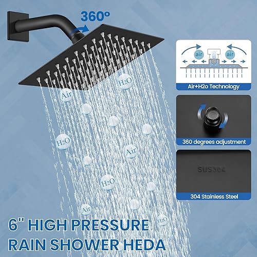 Vista 113 de Airuida Shower Faucet Set Bathroom Rain Shower System SUS304 Stainless Steel Single Handle With Male Threads Rough-in Valve Shower Trim Kit 10 Inch