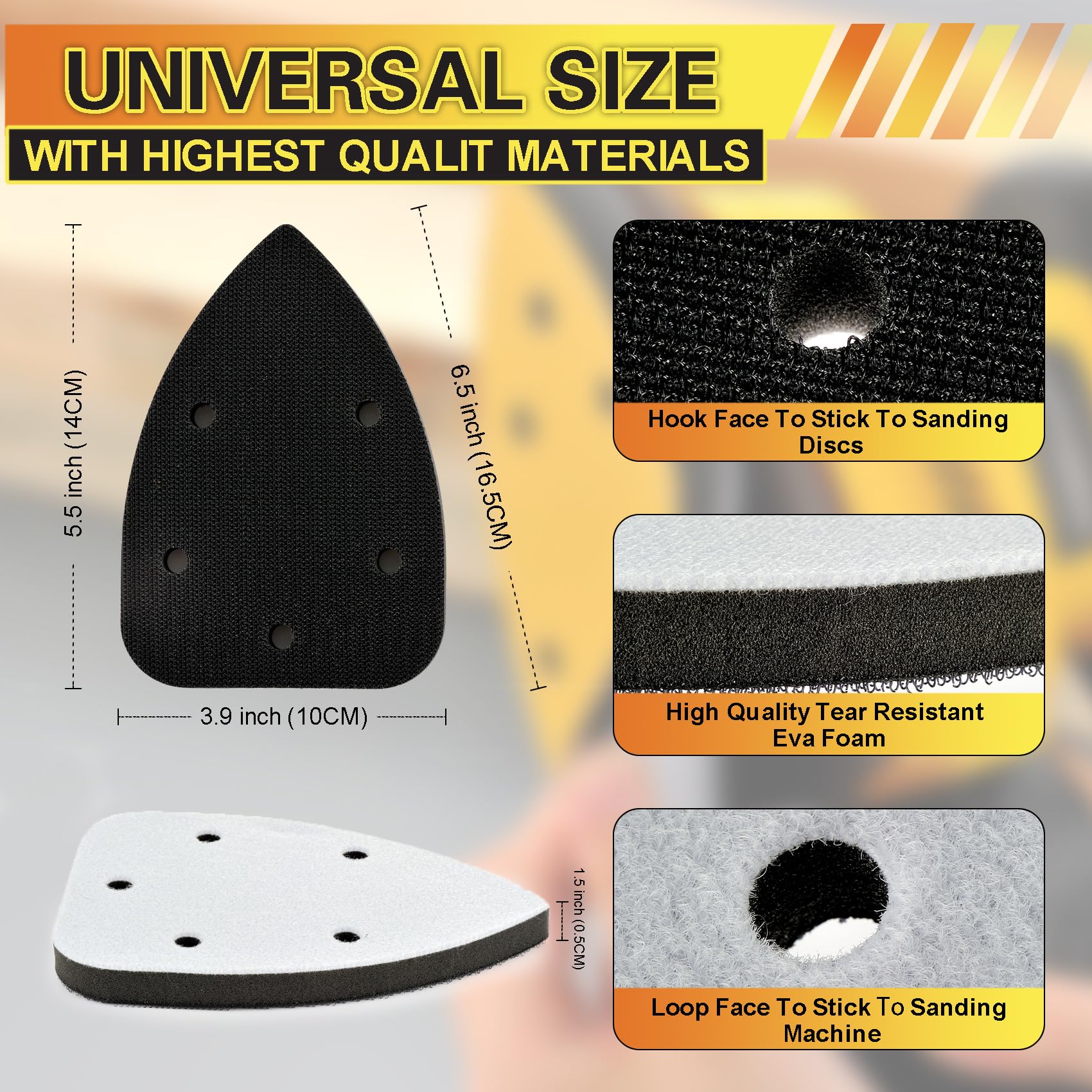 5-Pack Detail Sanding Interface Pad – Hook & Loop, 12-Hole Sponge Triangle Sander Replacement, 13.5x9.5cm For Smooth Sanding