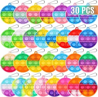 PICcircuit Pop Fidget Toys Bulk 30 Pack Mini Pop Fidget Keychain Its, Birthday Party Favors for Kids 4-8,8-12 Year Small Kid Classroom Prizes Fidgets It Bubbles Poppers Students Goodie Bag Stuffers