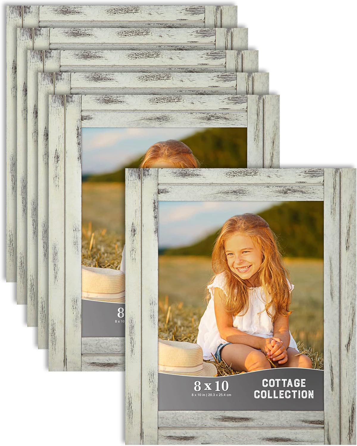 Icona Bay 8x10 (20x25 cm) Picture Frames (Creamery White, 6 Pack), Rustic Picture Frame Set, Natural Real Wood Frames, Cottage Collection