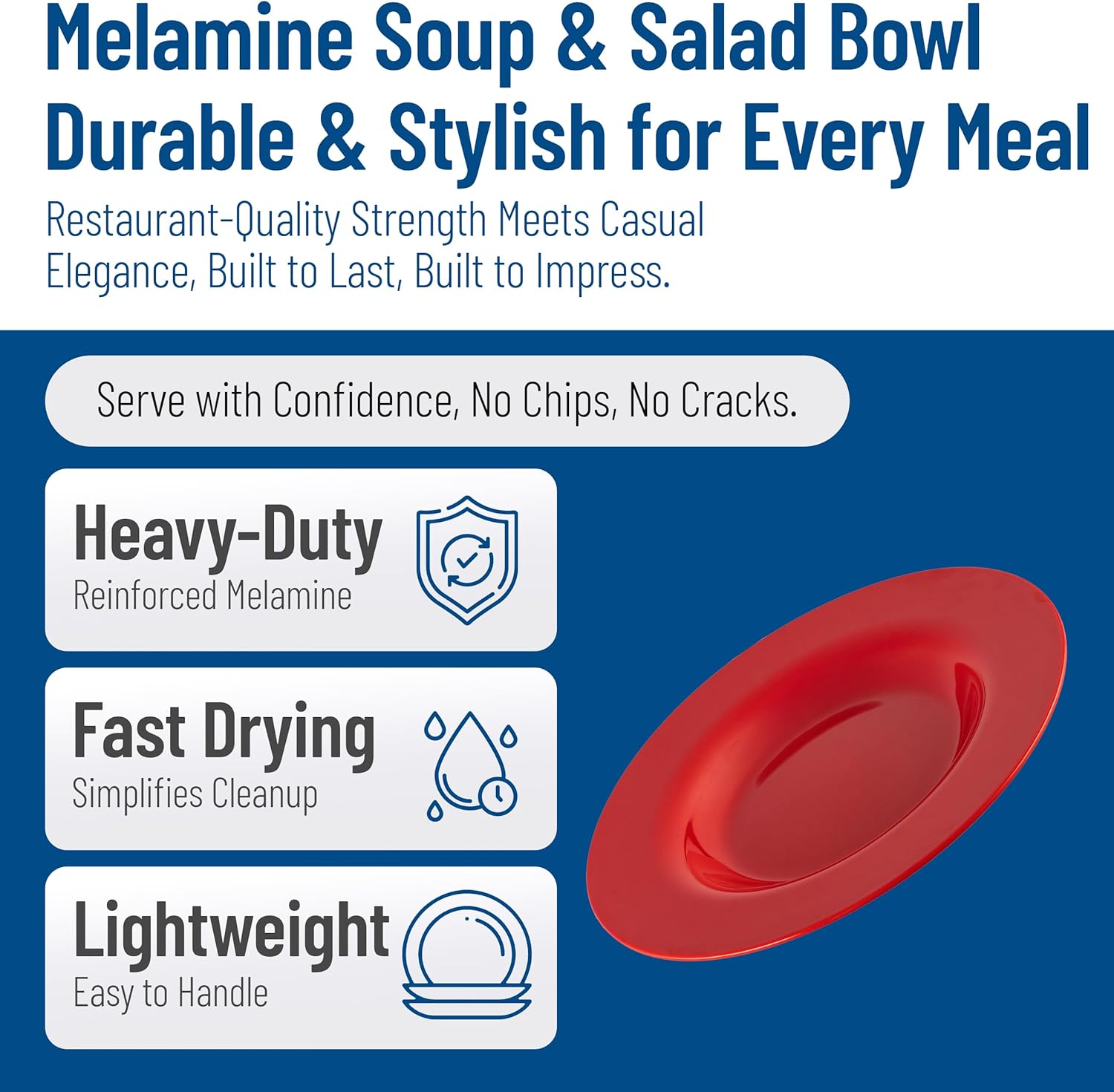 Carlisle FoodService Products Sierrus Reusable Plastic Pasta Bowl Salad Bowl with Wide Rim for Restaurants and Home, Melamine, 20 Ounces, Red, (Pack of 12)