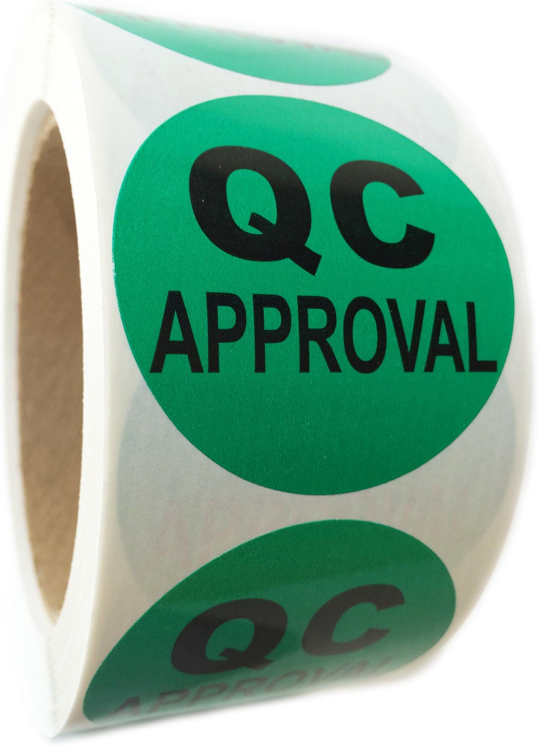 Green "QC Approval" Labels - 2" Diameter - 500 ct Roll