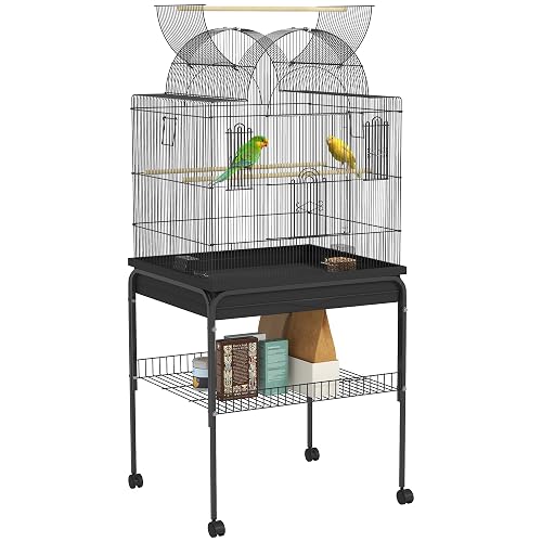 PawHut Jaula pájaros Puertas Cerradura, Ruedas 63x53x144cm Negro