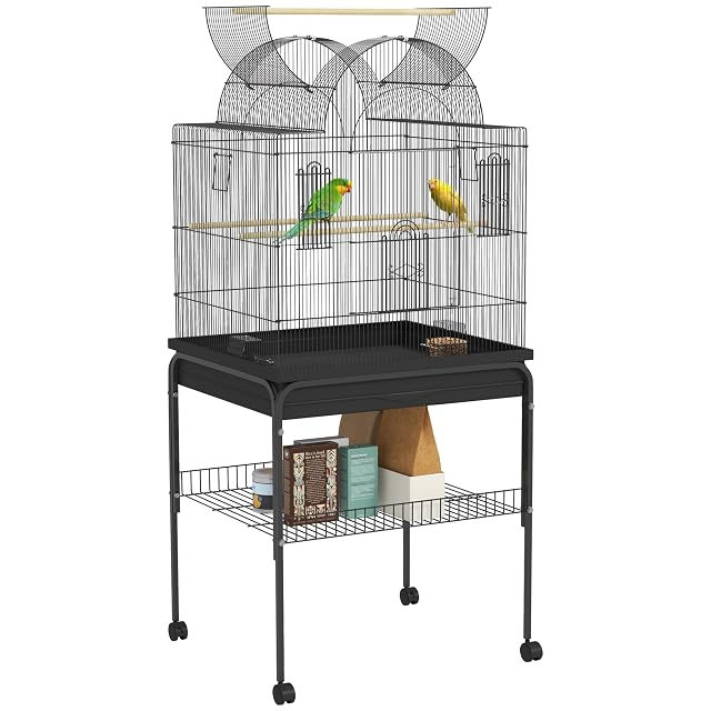 PawHut Jaula pájaros Puertas Cerradura, Ruedas 63x53x144cm Negro