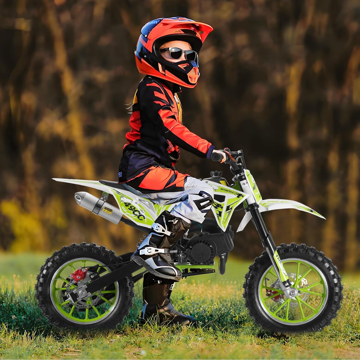 49cc Kids Dirt Bike Gas-Powered, 25 MPH Off-Road Motorcycle for Children Ages 6-14, High-Speed 2-Stroke Engine with Dual Disc Brakes & Anti-Slip Tires, 330 lbs Load Capacity, Beginner-Friendly Design