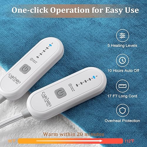 Miniatura 3 de CAROMIO Manta eléctrica tamaño individual de 62 x 84 pulgadas, manta térmica de franela gruesa suave a sherpa con 5 niveles de calefacción y 4 horas