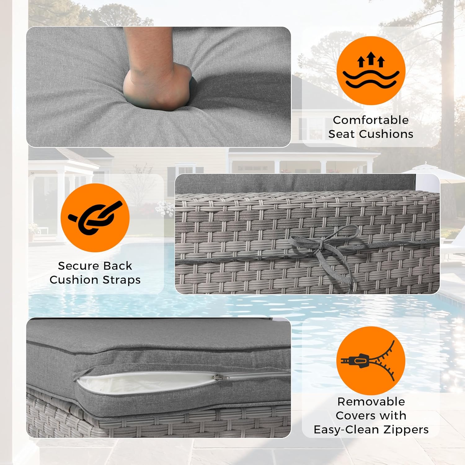 6-Seat Modular Patio Furniture Set – Outdoor Wicker Sectional Sofa with Thick 4″ Cushions, Dual-Strand PE Rattan, Rust-Resistant 18 mm Steel Frame, Backyard Garden Deck Lounge,Gray