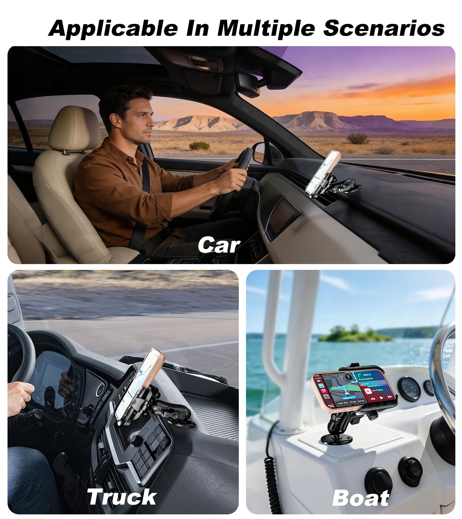 LOKTENWO Anti-Vibrations-Telefonhalterung mit Vibrationsdämpfer [Kamera ohne Blockierung] [1s Lock & Release] mit mittlerem Arm und runder Aluminium-Basis für Auto, LKW, UTV, Boot, passend für