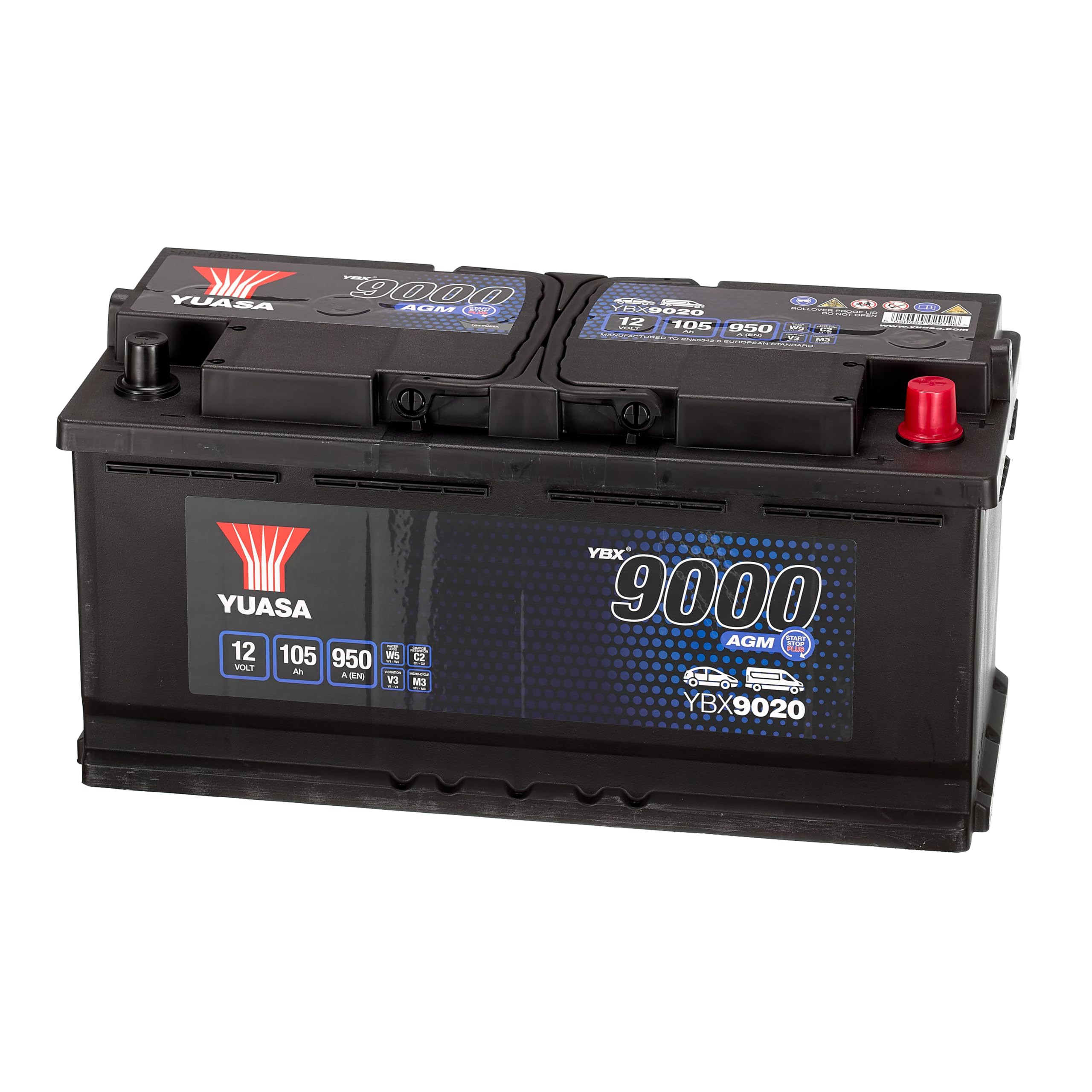 Yuasa YBX9020 Batterie voiture 12 V 105 Ah 950 CCA AGM haute performance Start Stop Plus