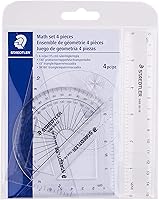 Staedtler 4-Piece Geometry Math Set for Students: Clear 6in Ruler, 180° Protractor, 45° & 30/60° Triangles - Metric & Imperial