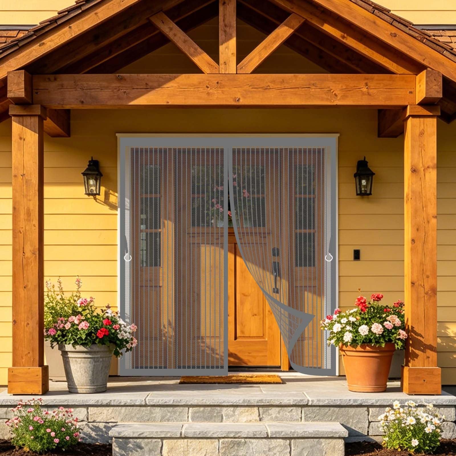 Moustiquaire grise pour porte de patio et couloir extérieur
