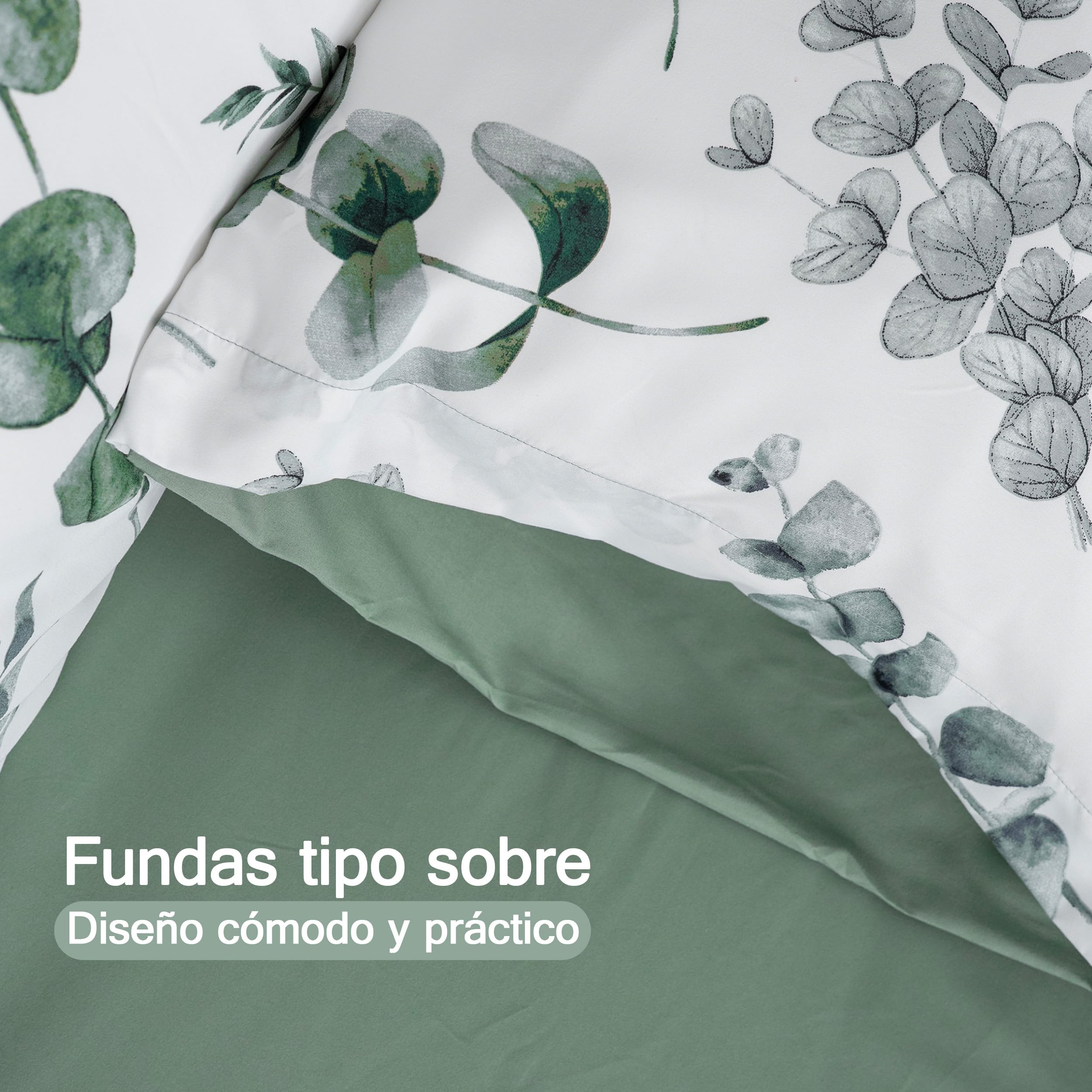 Etrexonline Juego de Funda Nórdica 3 Piezas Cama 150 Microfibra Suave Transpirable - 1 Funda Edredón 220x240 cm y 2 Fundas de Almohada 50x75 cm (Eucalipto) — view 5
