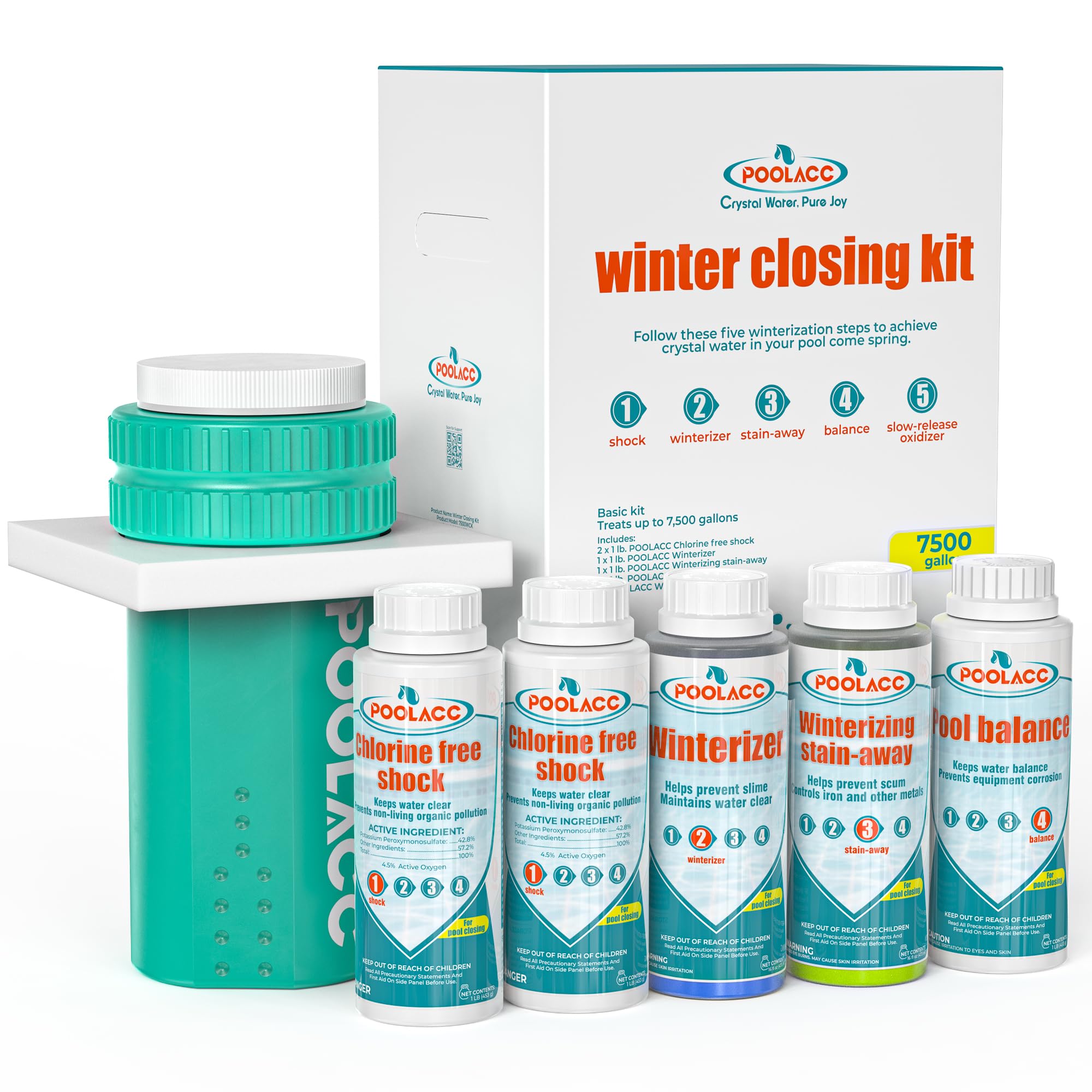 POOLACC Kit de cierre de alberca de invierno todo en uno, maneja hasta 7,500 galones para piscinas elevadas y enterradas, kit de preparación para el invierno de piscina 4 en 1 con múltiples accesorios
