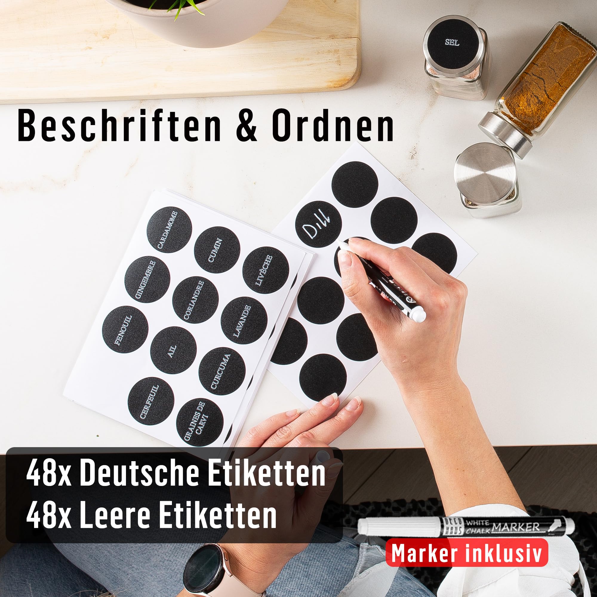 Deco haus® Gewürzregal Stehend & Wand [MIT GEWÜRZDOSEN & ETIKETTEN] - Spices Gewürz Organizer - Spice Rack - Gewürzständer - Gewürzregalsystem Hängend - Gewürzaufbewahrung - Gewürzgläser mit Regal