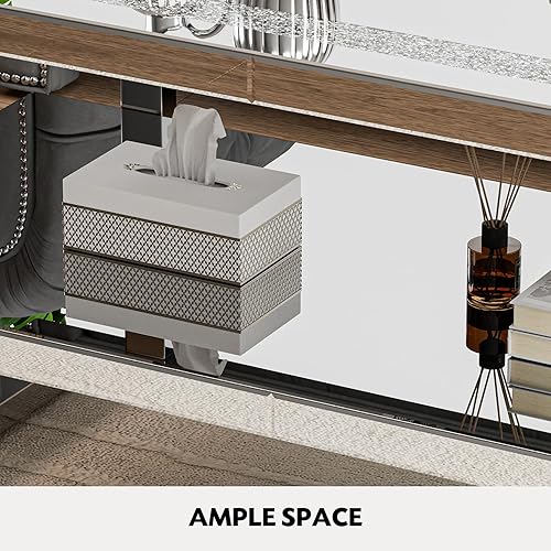 Miniatura 7 de IKIFLY Mesa de centro con espejo con 2 niveles, mesa de centro rectangular 2 en 1 con diamante triturado, mesa de sala de estar plateada con patas