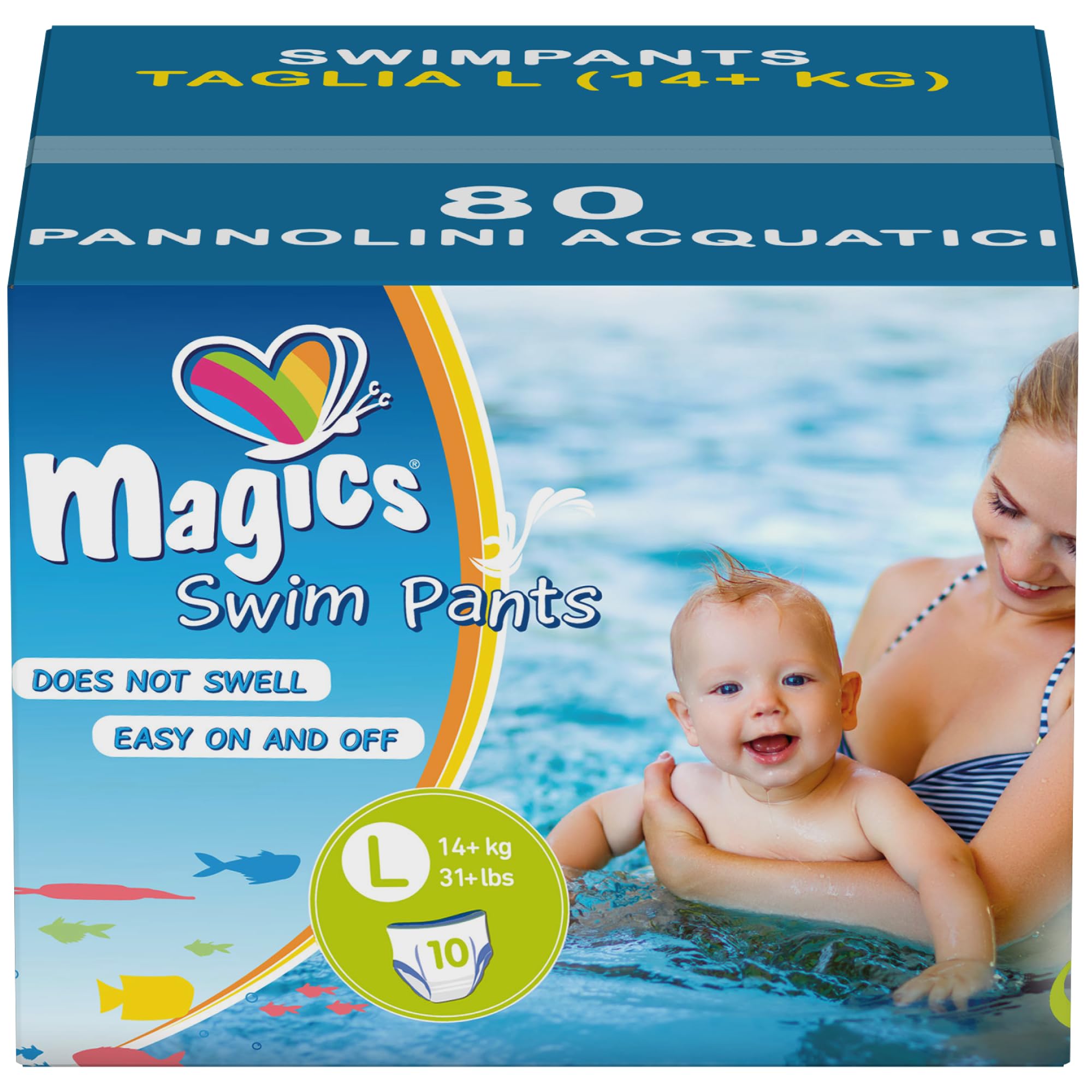 Magics Swim Pants, pieluchy kostiumowe, rozmiar L (14 kg), rozmiar kartonu, 80 pieluch wodnych