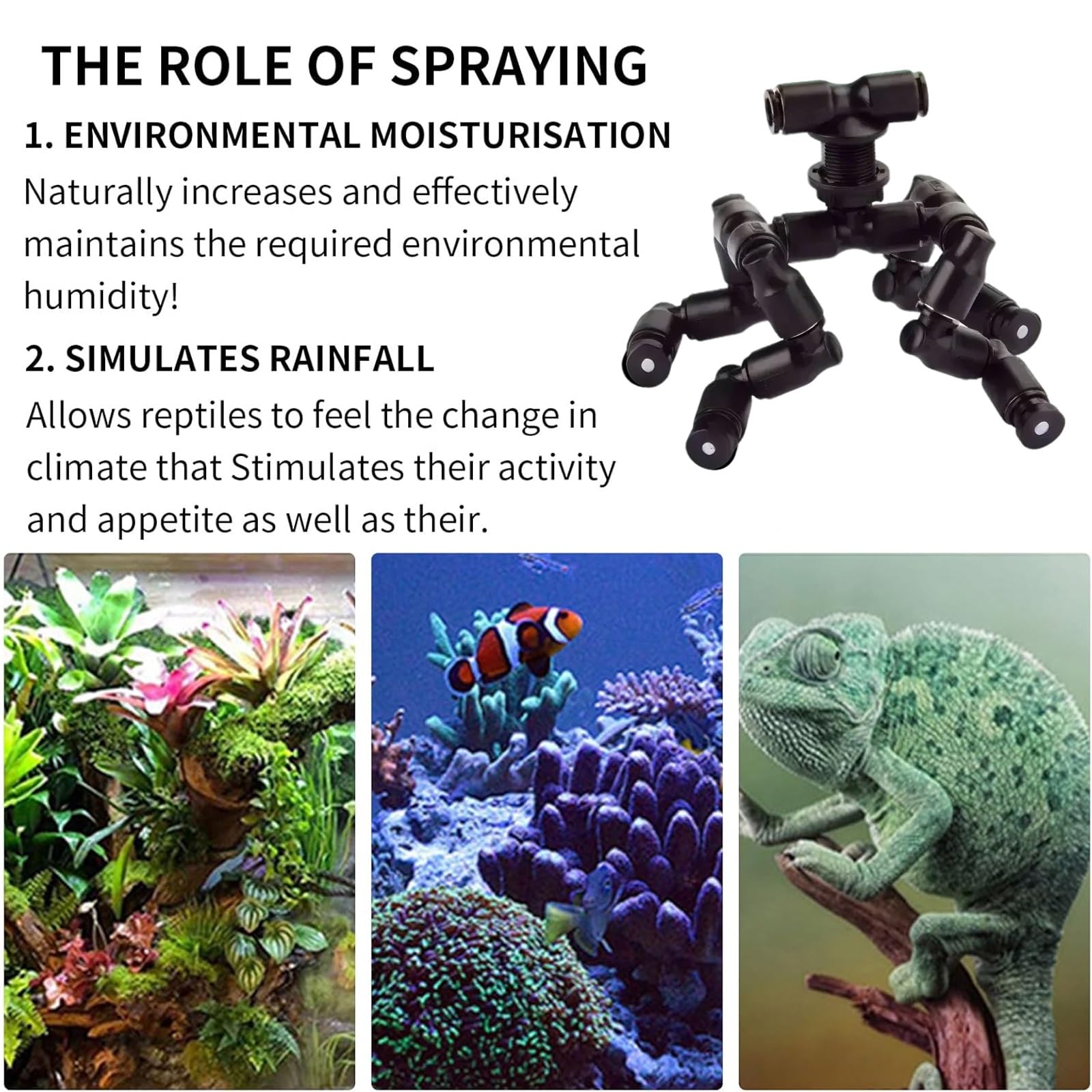 Boquillas de Pulverización para Nebulizador de Reptiles, Boquilla Desmontable Ajustable de 360°, Boquillas de Pulverización de Nebulización Negra(Four nozzles,3pec)