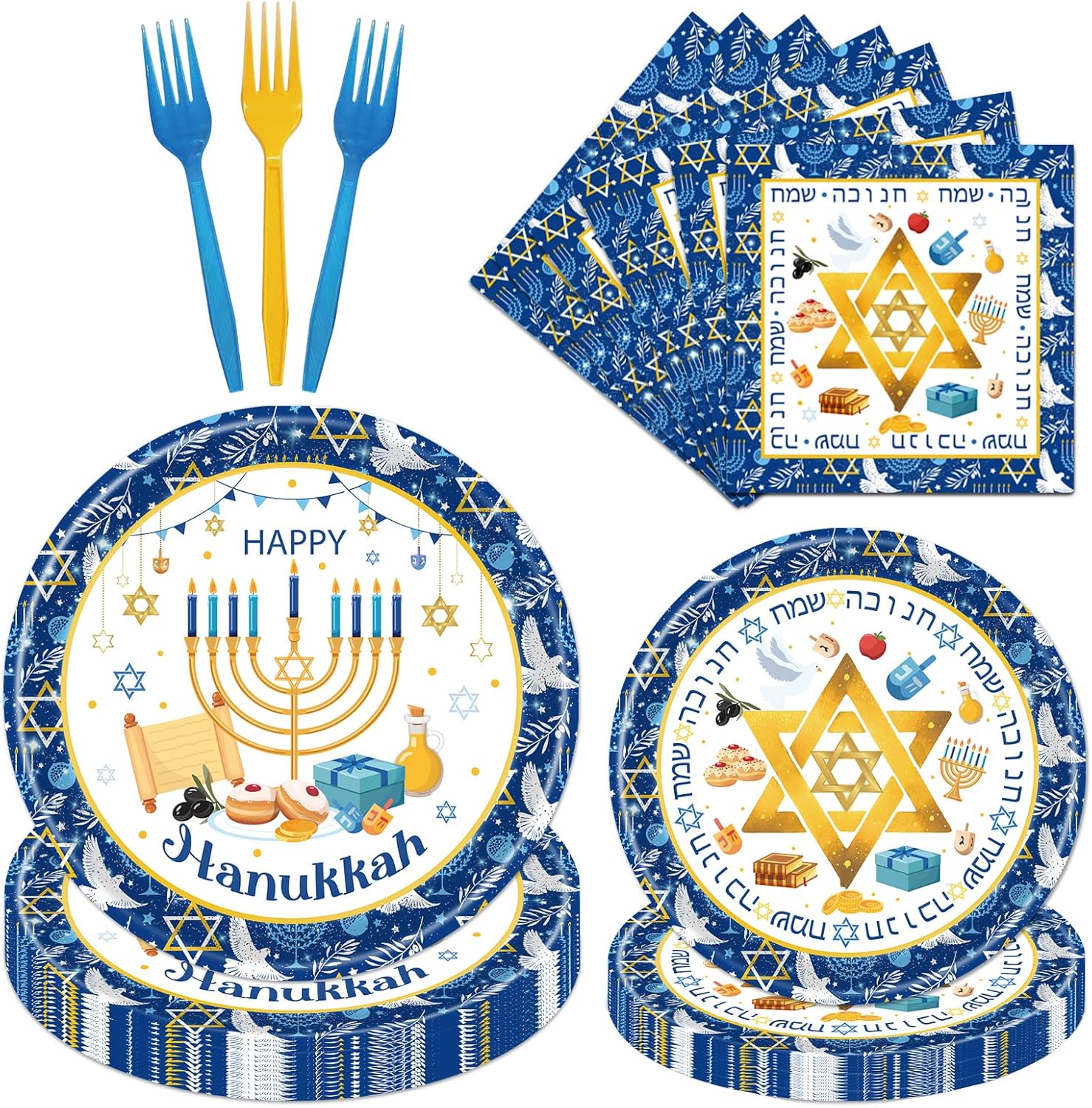 Amazon.com: Deorfuy Hanukkah Disposable Hanukkah Plates and Napkins ...