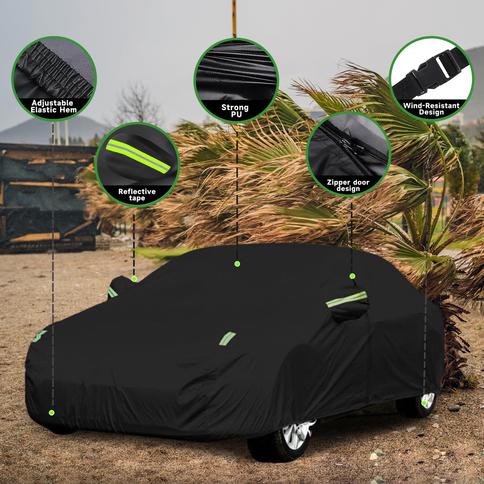 6 Layers Car Cover Waterproof All Weather for Automobiles Outdoor Full Cover Rain Sun UV Protection with Zipper — view 2