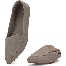 poemlady Womens Ballet Flat Shoes Dress Shoes Knit Pointed Toe Slip On Ballerina Walking Flats Shoes for Woman Low Wedge Casual Comfort Soft, A/Khaki Size 6