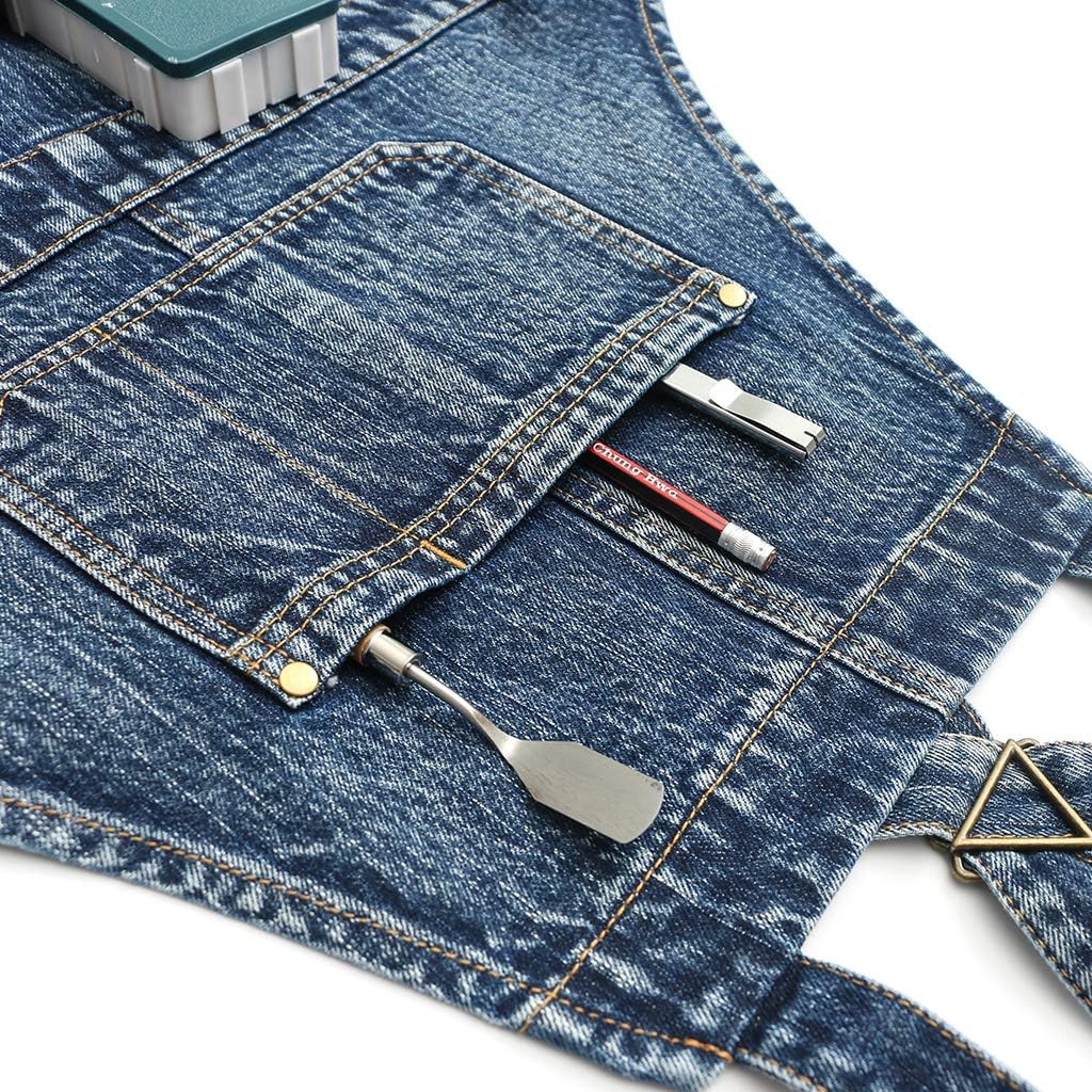 Jeanerlor Cotton Work Apron with Pockets for Women and Men Cross Straps & Adjustable S to XXXL 2 Size