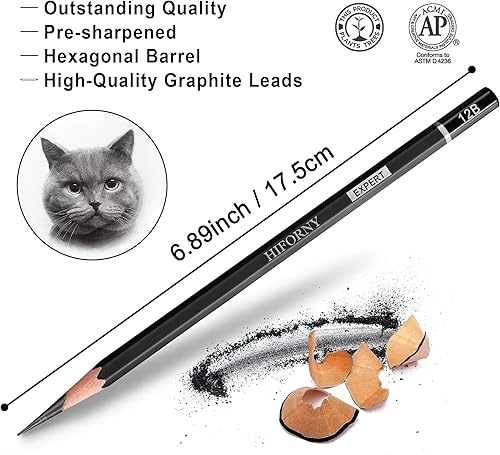 Miniatura 2 de HIFORNY Juego de lápices de dibujo de grafito de 24 piezas, 14B-5H, ideal para principiantes y artistas