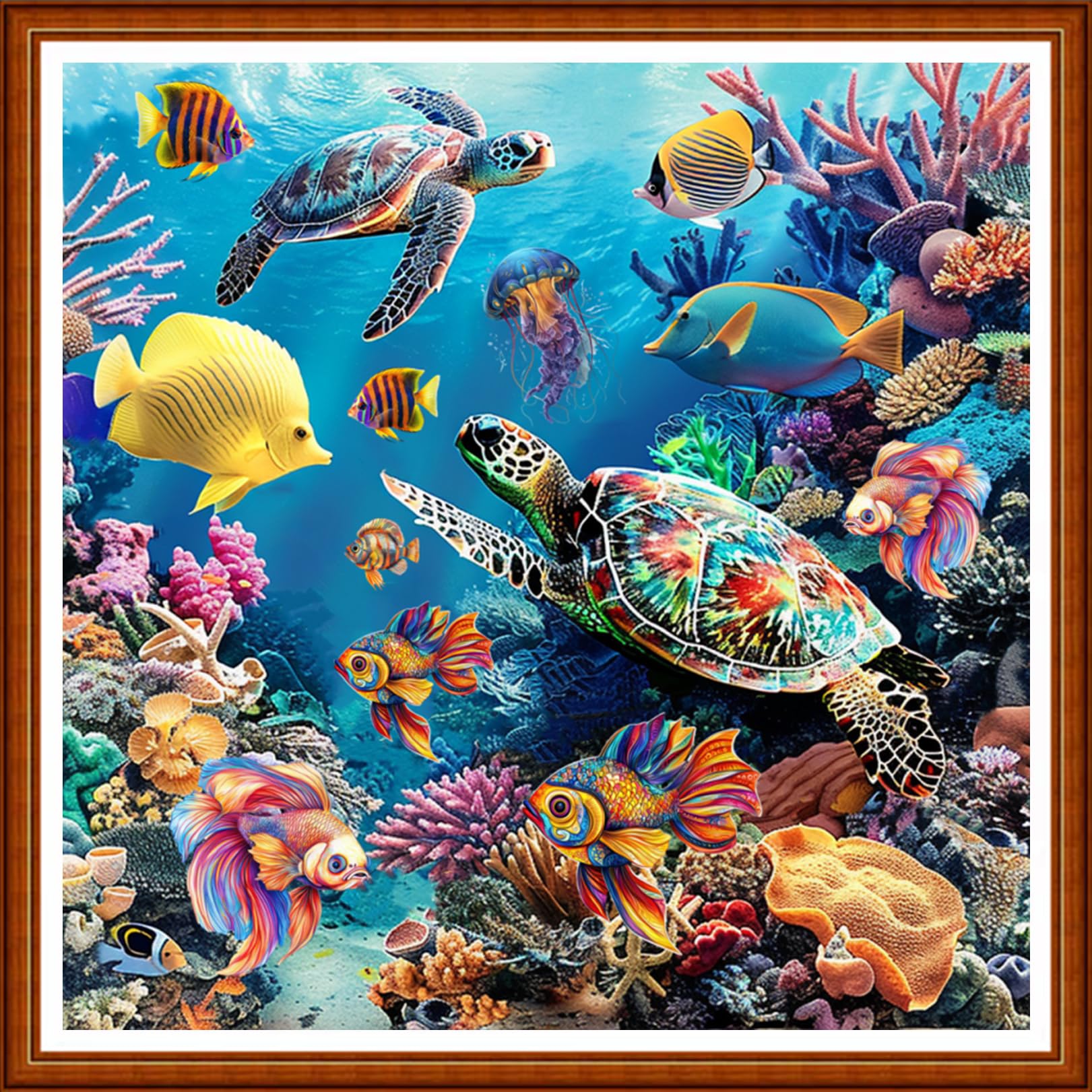 Joyhoor Stamped Cross Stitch Kits for Beginners Needlepoint Kits for Adults Embroidery Kits 11CT Counted Cross Stitch Kits Printed Embroidery Pattern-Underwater World Animals 18x18 inchs