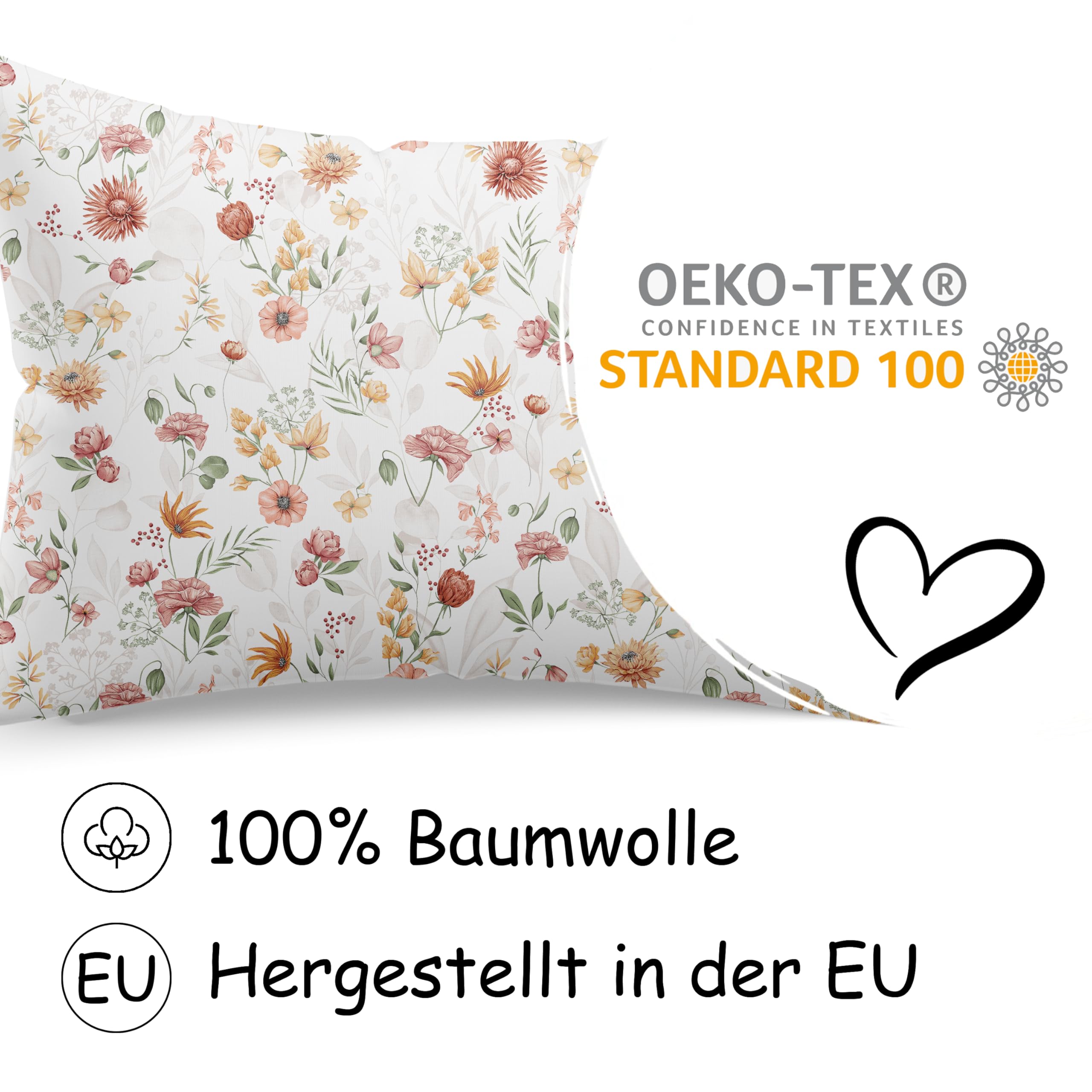 PinkZebra Kopfkissenbezug, Kissenbezug 40 x 60 cm aus 100% Baumwolle, Kissenhülle, Öko-tex Standard 100, bezüge mit Reißverschluss, Margeriten