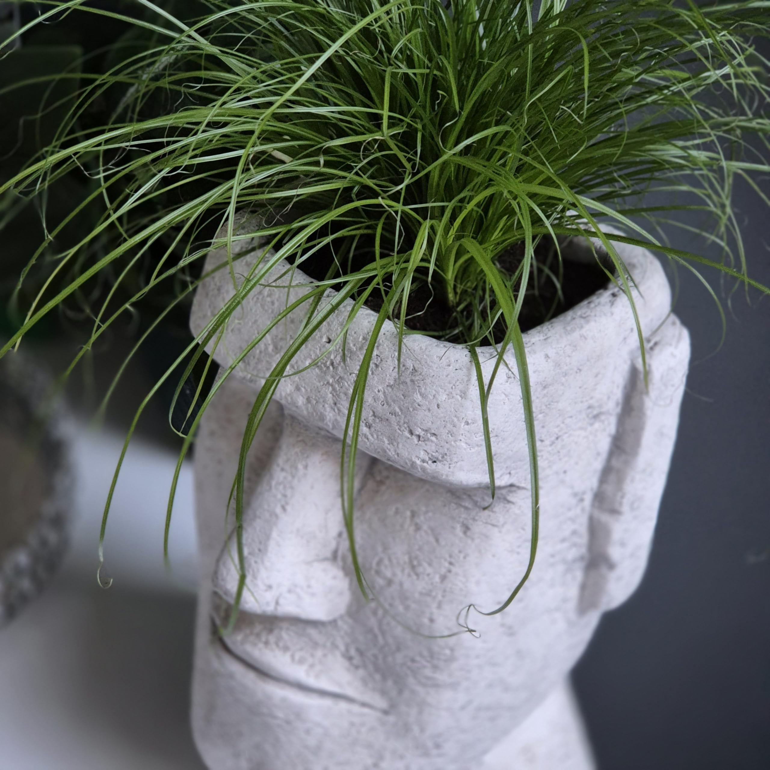 FABRIQ Moai figurka dekoracyjna do ogrodu, sztuczny kamień z doniczką, wysokość 26 cm, 6 kg, ręcznie malowana statuetka wysp wielkanocnych