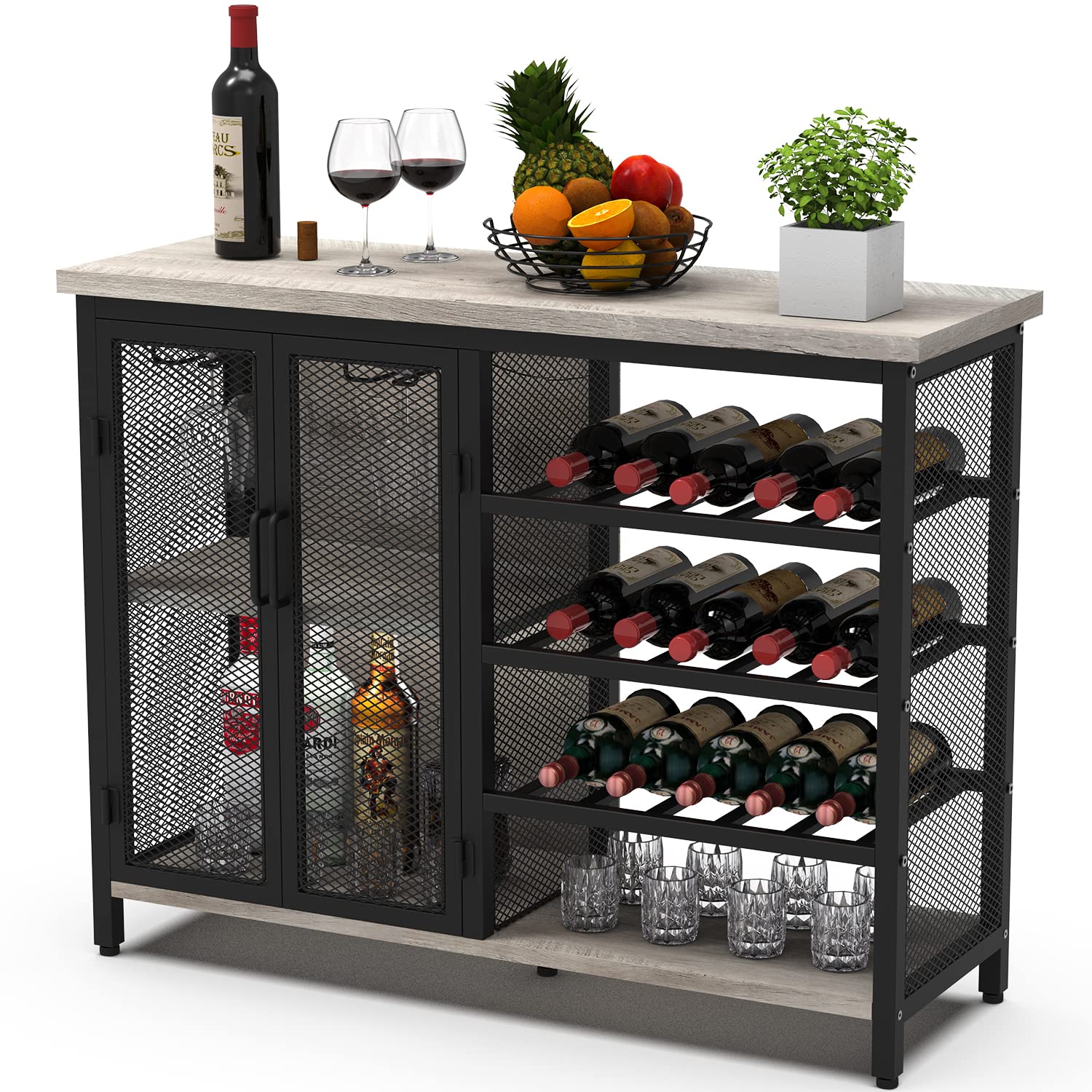 Buy GiftGo Industrial Bar for Liquor and Glasses Wood and Metal