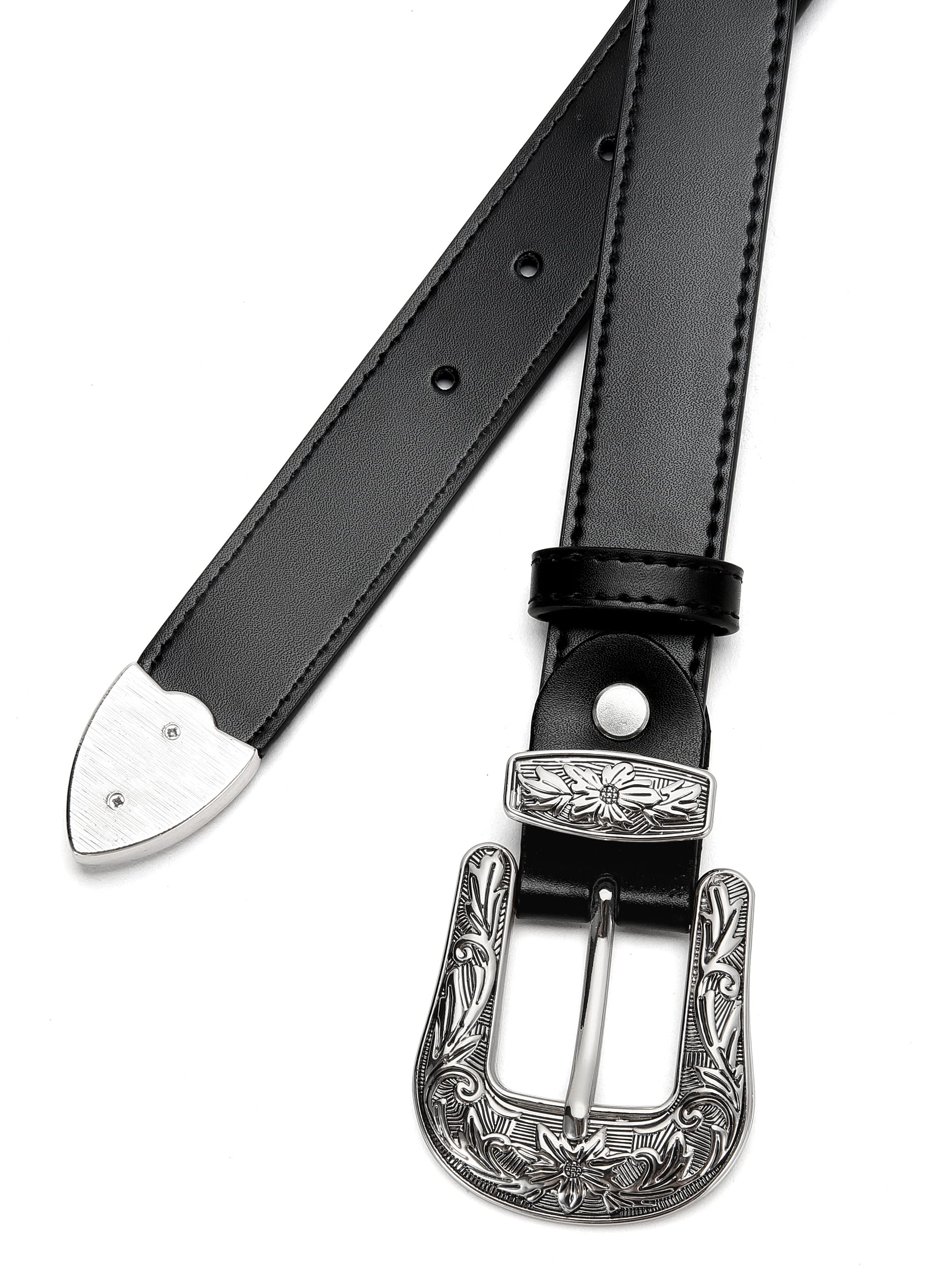 Cinturón occidental para mujer, cinturón de vaquero CR de 1.1 pulgadas, cinturón de cuero para mujer, cinturón de cintura para mujer, moda, A-Negro 5