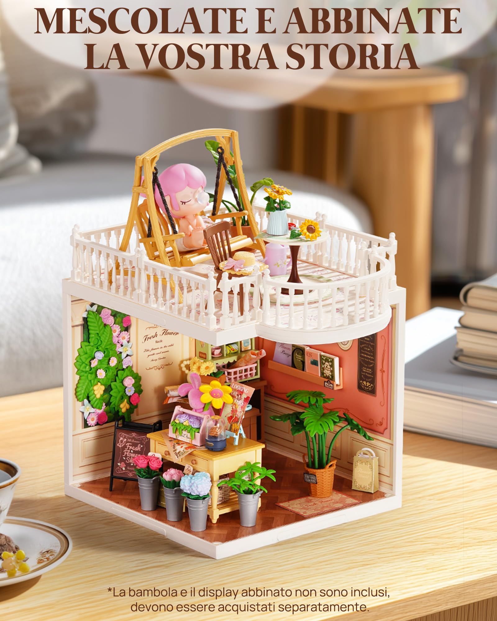 Rolife Super Creator Accessori Kit di Modellini in Miniatura fai-da-te, Casa delle Bambole Compatibile con il Super Creator, Regalo di Natale e Compleanno per Adulti (Terrazzo Soleggiato)
