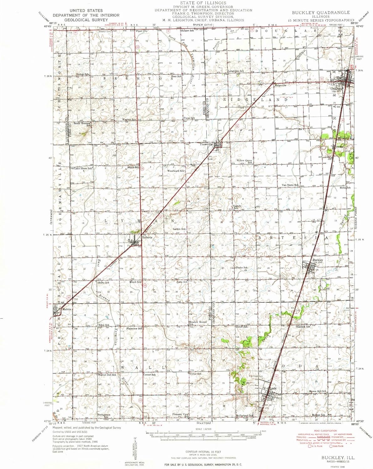 Illinois Maps 1948 Buckley, IL USGS Historical Topographic Wall Art 20in x