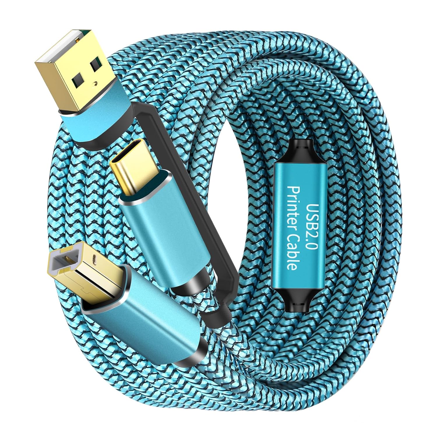 GGMTY Printer Cables 50Feet, USB C/A Printer Cable to USB Nylon Braided
