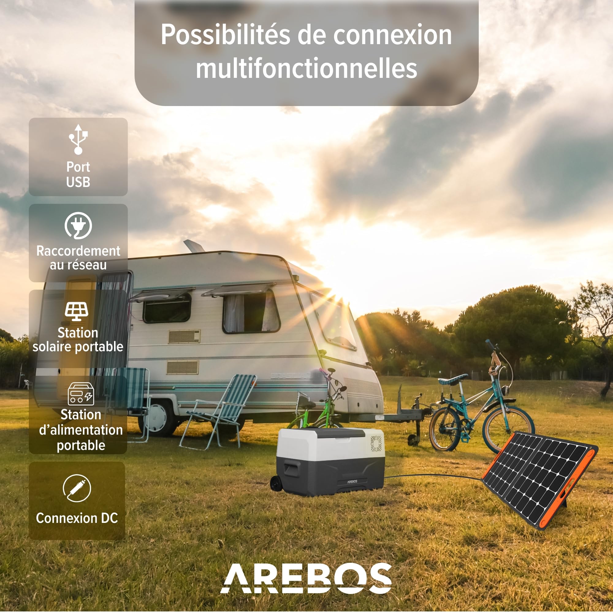 Arebos Glacière à Compresseur 27 L avec roulettes | Réfrigérateur & Congélateur Portable -20 °C | Commande Intelligente par App | USB | 12/24 V & 230 V | Idéale Voiture, Camion, Camping, Bateau