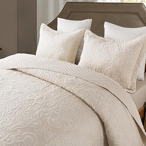 Miniatura 3 de NEWLAKE Juego de edredón de colcha de algodón, juego de colcha estampada reversible, patrón de diseño llamativo