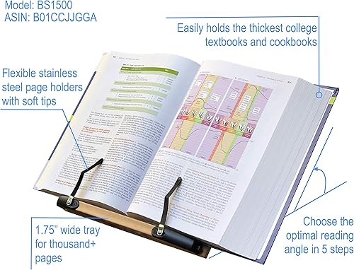 Miniatura 8 de A+ Book Stand BS2500 - Soporte plegable portátil ajustable y grande de 16 x 10.5 pulgadas para leer manos libres, libros de texto grandes, gruesos y