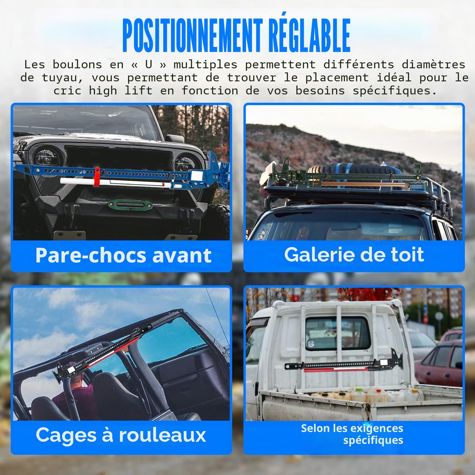Support de cric de Levage élevé, Support de Tube de 1 à 2,5 Pouces, Compatible avec Jeep RZR Offroad Polaris Universel pour véhicule Camion, Montage de cric de Levage Haut réglable