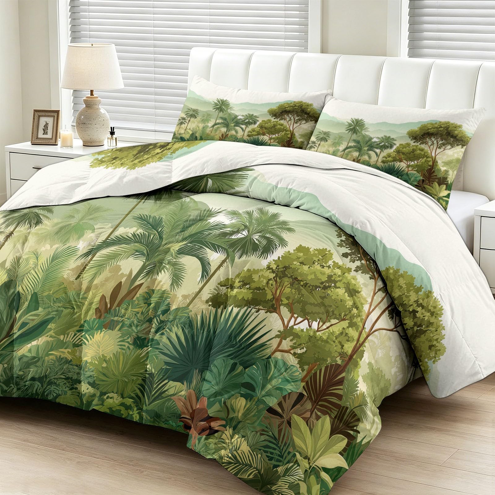 Generico Trapunta Piumino 4 Stagioni 135x200cm Paesaggio Di Piante Tropicali Trapunta in Cotone, Piumone per Letto Matrimoniale, Traspirante e Super Morbido Lavabile, con 2 federa