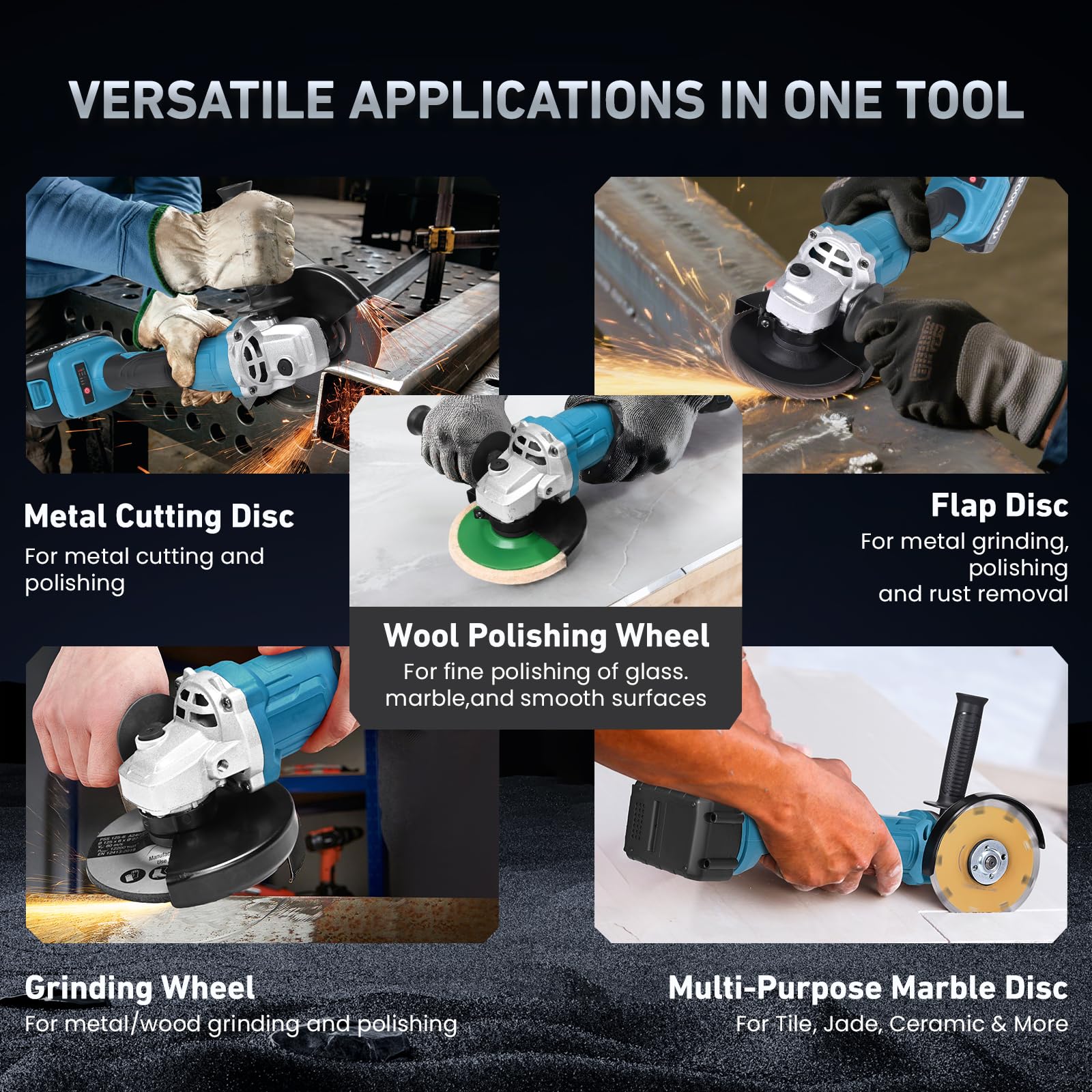 Smerigliatrice a Batteria, Smerigliatrice Angolare Senza Fili con 2 Batterie da 4.0Ah& Caricabatterie Rapido, 900W Smerigliatrice Senza Spazzole per Taglio Lucidatura Smerigliatura